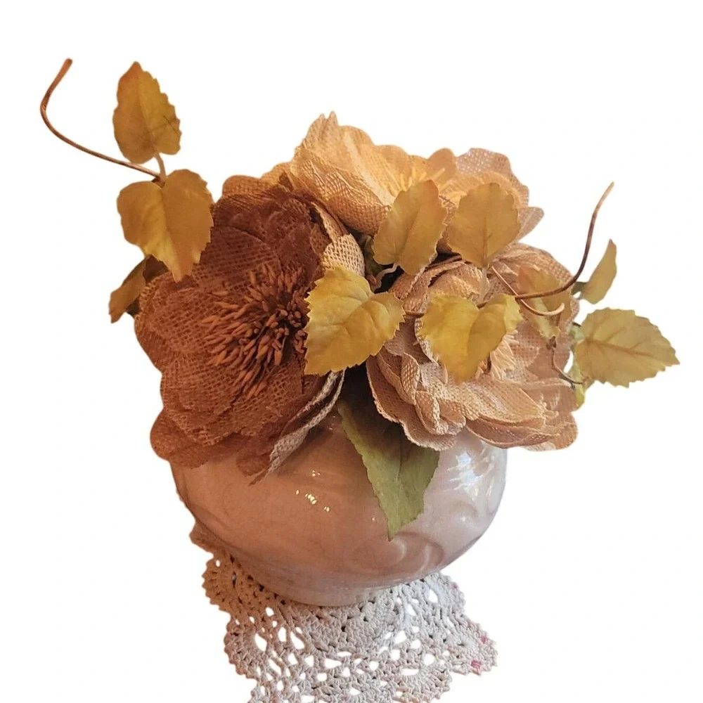 Burlap Flower Arrangement starter Fall Harvest Thanksgiving Rustic Decor Bouquet